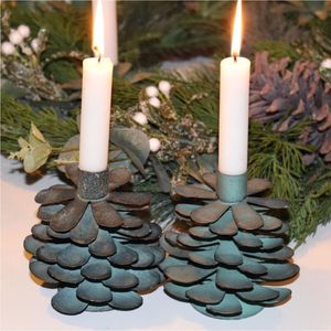 Bougeoir en métal gris antique avec plateau anti-goutte, bord cannelé, support pour bougie conique en zinc, style shabby chic, style primitif, décoration de table - Product Image 6