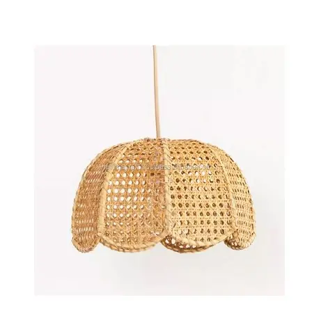 Wholesale Natural Bamboo Material Handcraft Lampshade half round flower shape Bamboo Led Ceiling Lights Rattan Pendant Light