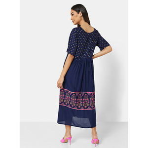 VESTIDO CORTO DE VISCOSA SUAVE CON BOTONES ESTILADOS EN LA PARTE DELANTERA ESTAMPADO CASUAL KAFTAN ÁRABE JALABIYA - Product Image 2