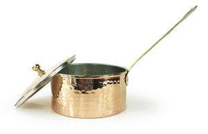 Handhammered Copper Dalyan Sauce <b>Pan</b> With Lid Cover 14,5 Cm/5.7" Thick Base Nickel Color With Brass <b>Handle</b> Handmade, Authentic - Product Image 5