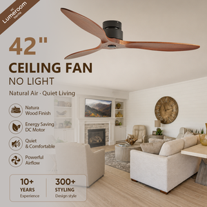 Ventilateur de plafond en bois massif de 42 pouces sans lumière avec télécommande, moteur DC silencieux et réversible pour chambre à coucher et salon - Product Image 1