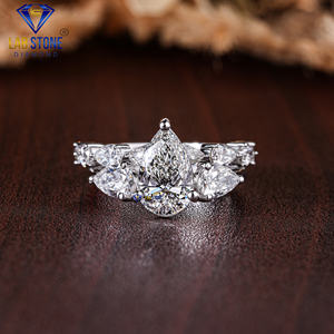 2.78 TDW Pear Cut <b>Diamond</b> White Gold Ring by Lab-Stone / the Epitome of Luxury / EF-VS Color - Product Image 5