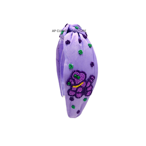 Diadema de Lavanda con Cuentas Bordadas Personalizadas de Mardi Gras con Diseño Multicolor, Accesorio de Moda Femenino Hecho a Mano - Product Image 6