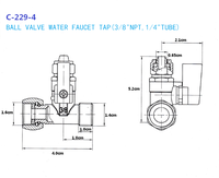 Adaptateur de robinet à bille d'eau d'alimentation RO 3/8 "à 1/4" pour robinet de robinet