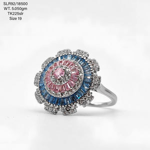 ของขวัญคริสต์มาส925เงินสเตอร์ลิงชุดเคลือบ CZ ลายดอกไม้สีฟ้าแหวนทันสมัยขนาด7.57 GM แหวนเครื่องประดับแฟชั่นเคลือบสีเงินขายส่ง - Product Image 5