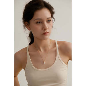 Collana con Ciondolo di Perla d'Acqua Dolce Singola e Diamante, Placcata in Oro, Catena Trendy a Forma di Bambù con Numero e Farfalla per il Buddhismo - Product Image 4