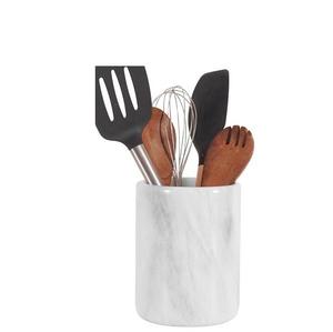 Porte-ustensiles en marbre granit vert foncé fabriqué à la main cuillère cylindrique lourde fourchette outil de cuisine en pierre naturelle comptoir en métal - Product Image 2