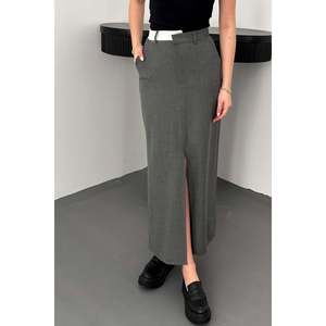 Jupe en polyviscose gris avec bordure Pati - Gris - Product Image 3