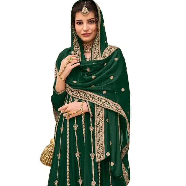 İndirimli zarif uzun kollu baskılı şifon elbise gelinlik pakistan Salwar Kameez müslüman kadın elbise