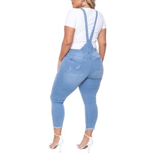Salopette en jean grande taille, style taille haute, déchirée, extensible, confortable, mode décontractée pour femmes, antibactérienne, numérique - Product Image 2