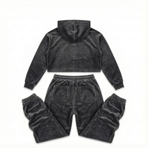 Ensemble de survêtement pour femme 2026, léger et respirant, en velours de nylon/coton, avec impression DTF, strass, sweat-shirt à capuche et pantalon de survêtement ample, lavage vintage - Product Image 2