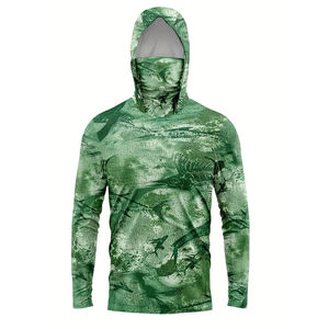 Upf 50 + protección solar con capucha Jersey que absorbe la humedad poliéster hombres manga larga Uv pesca sudaderas con capucha con cuello polaina camisas - Product Image 1
