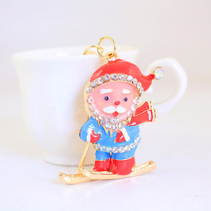 Adorno de Papá Noel Esquiador con Diamantes de Imitación, Esmaltado en Tono Dorado, Aleación de Zinc, para Lazos de Cinta de Árbol de Navidad - Product Image 3