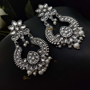 <b>Silver</b> Replicaa Earring Sliver Stone Work Dangler Earring Earrings With Girls Wear Casual Party Wear and Gifted - Product Image 1