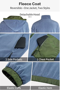 Veste Softshell en polaire imperméable et coupe-vent pour homme avec capuche amovible, veste bomber réversible coupe-vent - Product Image 2