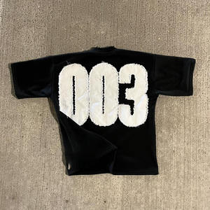 T-shirt court surdimensionné en coton épais personnalisé pour hommes, anti-rides, col rond en détresse, style boxy, respirant, épaules tombantes - Product Image 2