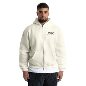 Sudaderas con cremallera de algodón 100% holgadas de peso pesado para hombre, sudaderas con capucha de invierno con cremallera doble transpirable de talla grande para hombre con logotipo personalizado - Product Image 5