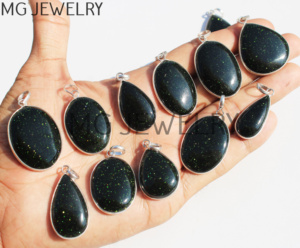 Colgantes de bisel de piedras preciosas de piedra dorada verde al por mayor colgantes chapados en plata de cristal de piedra dorada verde Natural joyería de moda - Product Image 4