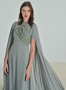 Vestido Abaya Sofisticado de Gasa con Mangas con Volantes para Adultos, Intrincado Trabajo Artesanal con Cuentas y Lentejuelas, Tradicional Musulmán, Largo de Seda, Antiarrugas - Product Image 2