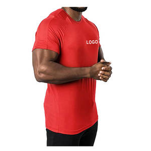 T-shirt de gymnastique pour hommes de haute qualité respirant coton Spandex à manches courtes Compression t-shirt d'entraînement 100% coton tricoté - Product Image 2