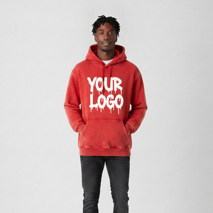 Sweat à capuche vintage délavé à l'acide pour homme, logo brodé personnalisé, 100% coton French Terry, anti-plis, streetwear doublé 320g, hiver - Product Image 1