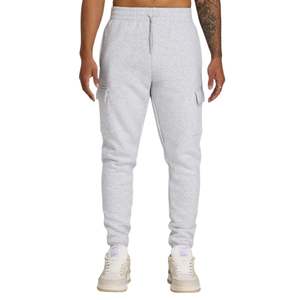 Pantalones de chándal de carga colectiva Marga gris para hombre Ajuste cónico Algodón pesado Logotipo de goma levantado Bolsillos con cremallera Comodidad suave - Product Image 1