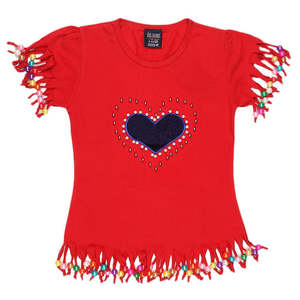 Camiseta de manga corta con corazón para niñas - Roja - Product Image 2