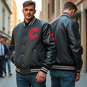 Chaqueta universitaria de invierno para jóvenes con parche bordado, fábrica OEM en Pakistán, Mangas de cuero auténtico, superventas, todos los tamaños - Product Image 5