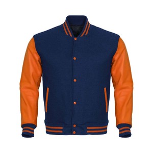 Chaqueta Universitaria para Hombre, Cuerpo de Lana, Mangas de Cuero, Transpirable, Talla Grande, Cuello con Bordado, Bolsillo, Estilo Béisbol - Product Image 1
