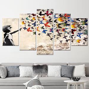 Impression sur toile élégante avec motif de fille papillon - Décoration de rêve moderne, toile enveloppée 5Pmix - Product Image 1