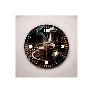 Silent 50cm Wooden <b>Table</b> Wall <b>Clock</b> with Dark Color Printing Coffee Cup Pattern Gift for Coffee Lovers - Product Image 5