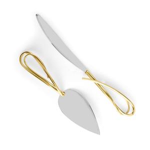 Juego de cuchillo y servidor para pasteles con mango dorado Diseño elegante de lirio de acero inoxidable Perfecto para bodas Ocasiones especiales Fiestas - Product Image 1