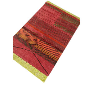 Alfombras Manchaha de Estilo Bohemio Hechas a Mano con Lana y Seda de Bambú en Rojo y Naranja-Les-2344 - Product Image 2