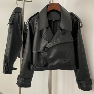 Abrigo de invierno para mujer con chaqueta de cuero estilo explosión Nuevas señoras Short Denim Lapel Outwear Fashion Trend Tops - Product Image 4