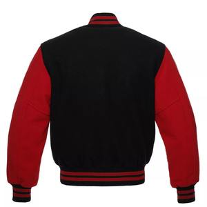 Chaqueta universitaria de béisbol Letterman para hombre de primera calidad, lana negra, Mangas de cuero rojo genuino, chaqueta de bombardero de escuela secundaria universitaria, lona - Product Image 2