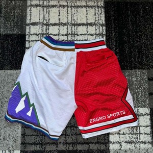 Shorts de basket-ball pour hommes en polyester rétro à mailles, 6 pouces, personnalisés par sublimation et broderie, shorts de basket-ball uniquement - Product Image 1