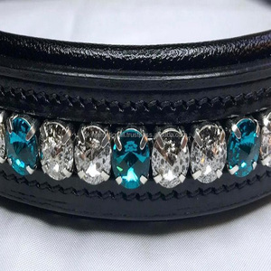 Cristales redondos transparentes y azules personalizados, banda de lujo ostentosa para cejas, hecha a mano, de cuero, con botón a presión, 1 fila - Product Image 5