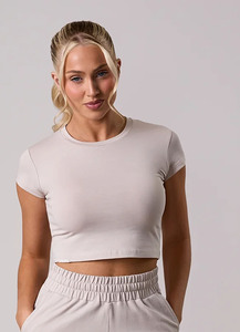 High Quality Fitness <b>Women</b> Soft Crew Neck Short Sleeve Crop <b>Top</b> Shirt Sportswear Slim Fit Blank <b>Compression</b> Sexy Gym Wear Tshirt - Product Image 5