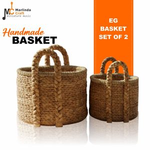 Ensemble de 2 paniers EG en jonc de mer et jacinthe d'eau, artisanat - Product Image 1