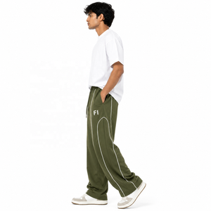 Pantalon de survêtement respirant personnalisé pour homme, coupe large, passepoil contrastant, cordon de serrage, taille élastique, style décontracté, sport et streetwear, vente en gros - Product Image 3