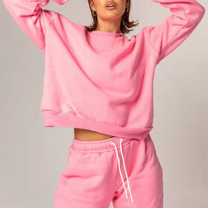 Vente chaude Ensemble de survêtement streetwear personnalisé pour femme, 100% coton, léger, pour l'hiver, mode extérieure, uni - Product Image 5