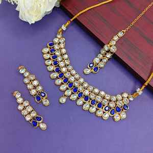 Collar de joyería nupcial India pendiente con Maangtikka fabricante indio joyería al por mayor Kundan joyería de boda para mujer - Product Image 2