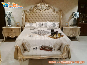 Cama King Size de Madera Maciza de Lujo Real, Diseño Dorado con Tallado Pesado, Cama King de Lujo con Acabado Dorado Antiguo Artesanal - Product Image 5