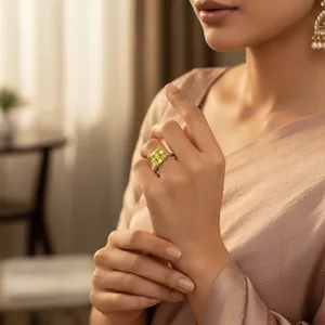 Contemporary <b>Dainty</b> Silver Peridot Solitaire <b>Ring</b> for Women's Elegant Gemstone Jewelry Collection - Product Image 2