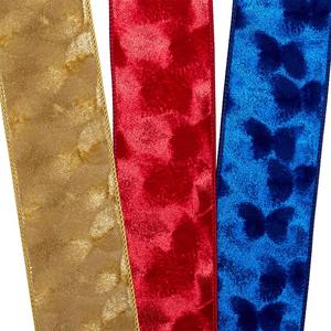 Solid Style <b>Brushed</b> Velvet <b>Wired</b> Ribbon Luxury Floral Organza Silk for Christmas Birthday Gift Wrapping Decoration Spool Type - Product Image 3