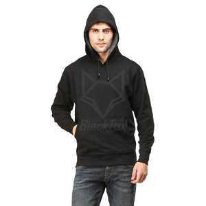 BlackFox Men's Black Hooded <b>Sweatshirt</b> Regular Fit Cotton French Terry Pullover Casual Autumn Streetwear with Front Pocket - Product Image 2