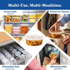 Contenedores de Cocina 3H de 8 oz con Tapas (Paquete de 480), Aptos para Congelador y Microondas, Libres de BPA, Apilables, Herméticos, Aptos para Lavavajillas - Product Image 4