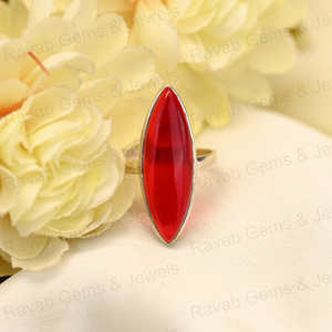 แหวน925สีเงินสเตอร์ลิง9x30มม. สีแดงโกเมนไฮโดรคลอโบชองแหวนรูปทรงมาคีชสำหรับผู้หญิงเครื่องประดับสวมใส่ทุกวัน - Product Image 4