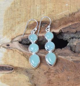 Calcedonia, pendientes clásicos hechos a mano para niñas, joyería de plata fina, Plata de Ley 925 sólida, piedras preciosas naturales, joyería de sello 925 - Product Image 4