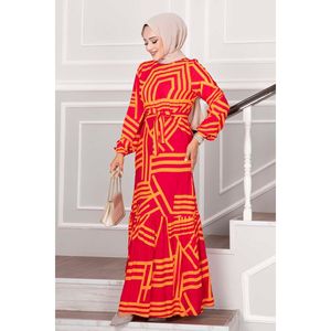 Orange Rayé Ras Du Cou Viscose Hijab Modeste Robe - Product Image 3